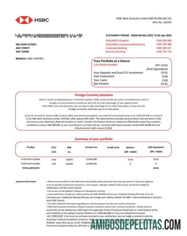 Australia HSBC Bank St Version 2 amostra
